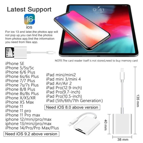 2 in 1 iPhone Photo Transfer SD Card Reader