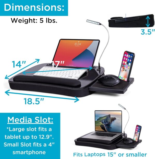 Memory Foam Lap Desk with USB Light and Mouse Pad