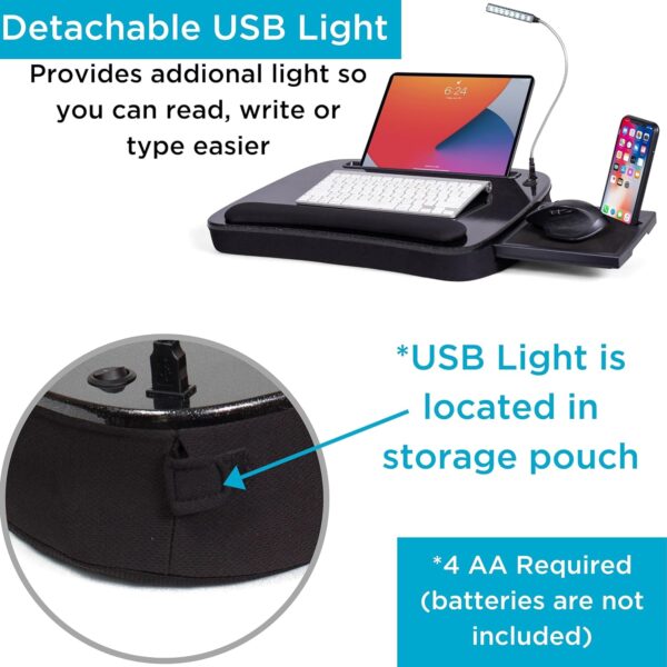 Memory Foam Lap Desk with USB Light and Mouse Pad