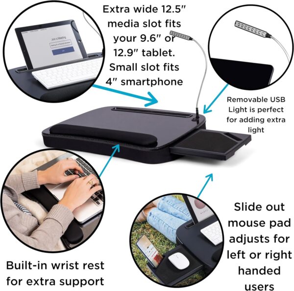 Memory Foam Lap Desk with USB Light and Mouse Pad