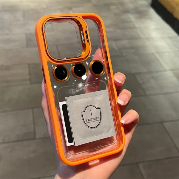 Luxury Bracket Transparent Phone Case With Camera Lens Protector