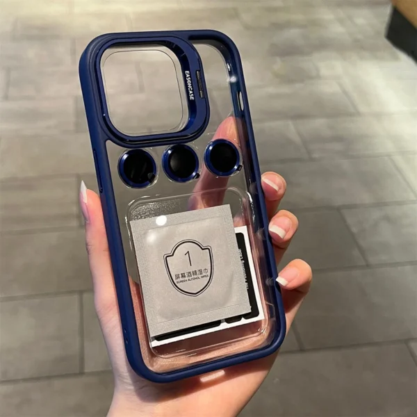 Luxury Bracket Transparent Phone Case With Camera Lens Protector