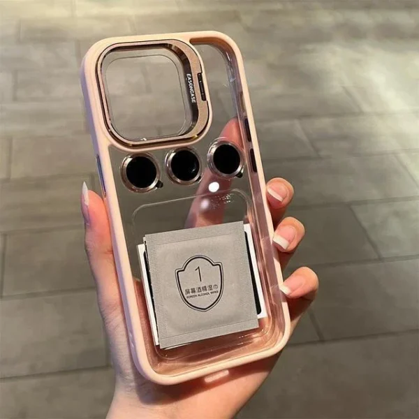Luxury Bracket Transparent Phone Case With Camera Lens Protector
