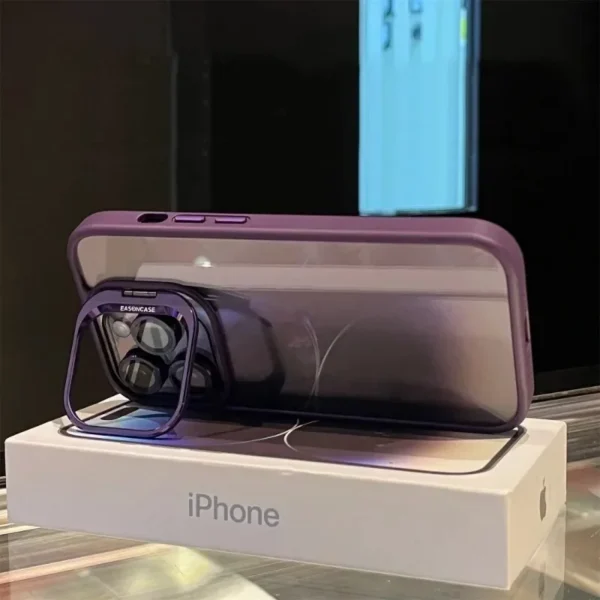 Luxury Bracket Transparent Phone Case With Camera Lens Protector