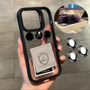 Luxury Bracket Transparent Phone Case With Camera Lens Protector
