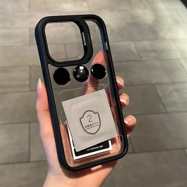 Luxury Bracket Transparent Phone Case With Camera Lens Protector