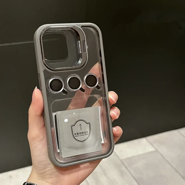 Luxury Bracket Transparent Phone Case With Camera Lens Protector