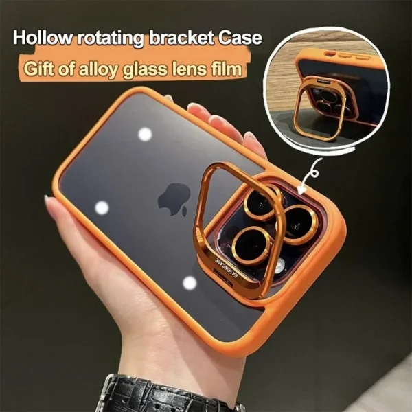 Luxury Bracket Transparent Phone Case With Camera Lens Protector