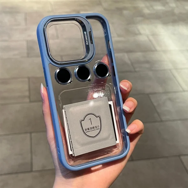 Luxury Bracket Transparent Phone Case With Camera Lens Protector