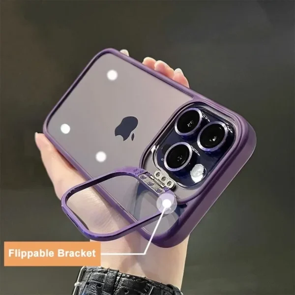 Luxury Bracket Transparent Phone Case With Camera Lens Protector