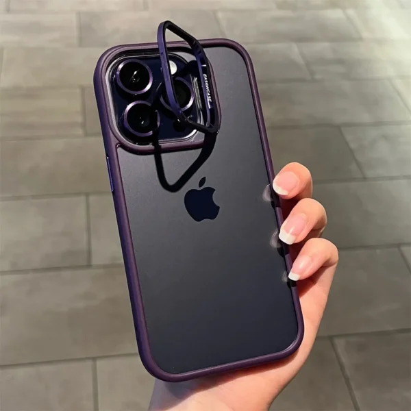 Luxury Bracket Transparent Phone Case With Camera Lens Protector