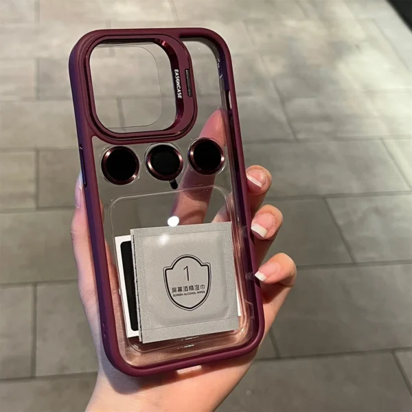 Luxury Bracket Transparent Phone Case With Camera Lens Protector