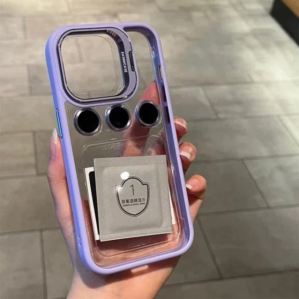 Luxury Bracket Transparent Phone Case With Camera Lens Protector