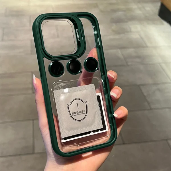 Luxury Bracket Transparent Phone Case With Camera Lens Protector